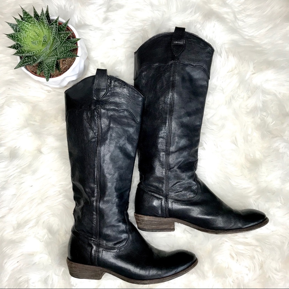 Frye Black Leather Knee High Boots